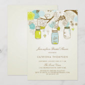 素朴な青と黄色のメイソンジャー ブライダルシャワー 招待状 (正面/裏面)