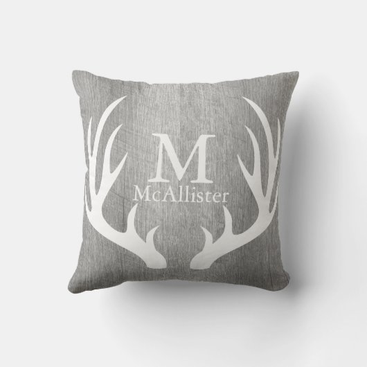 素朴な風化させた灰色の木製の白いシカの(雄ジカの)枝角 クッション (裏面)