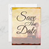 素朴な風車の田園ウェディング・セーブ・ザ・デート 案内ポストカード (正面/裏面)