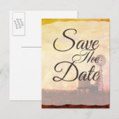 素朴な風車の田園ウェディング Save The Date 案内ポストカード (正面/裏面)