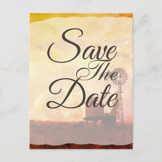 素朴な風車の田園ウェディング Save The Date 案内ポストカード (正面)