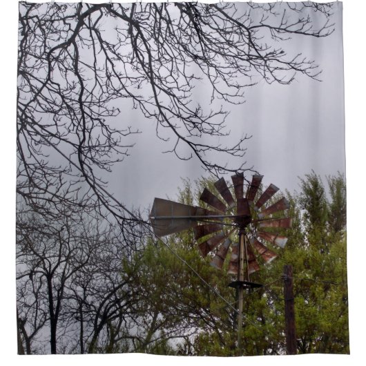 素朴な風車 シャワーカーテン (正面)