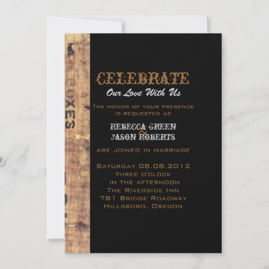 素朴な馬のカウボーイスタイルのウェスタンカントリーウェディング 招待状 (正面)