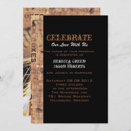 素朴な馬のカウボーイスタイルのウェスタンカントリーウェディング 招待状 (正面/裏面)