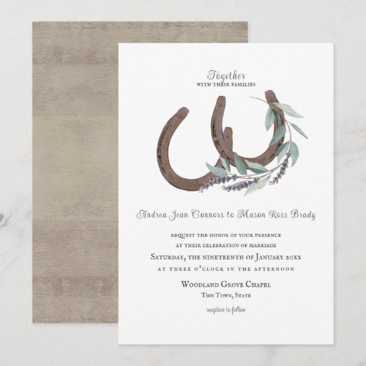 素朴な馬蹄とラベンダー 招待状 (正面/裏面)