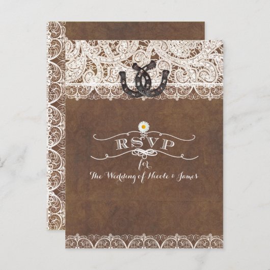 素朴な馬蹄とレースのカントリーウェスタン返信カード インビテーションポストカード (正面/裏面)