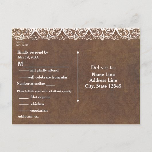 素朴な馬蹄とレースのカントリーウェスタン返信カード インビテーションポストカード (裏面)