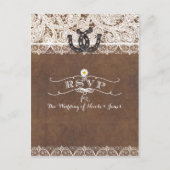 素朴な馬蹄とレースのカントリーウェスタン返信カード インビテーションポストカード (正面)