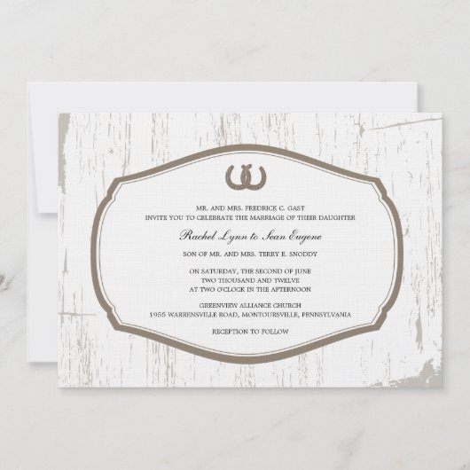 素朴な馬蹄の納屋の結婚式 招待状 (正面)