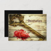 素朴な骨格鍵ビクトリアンスチームパ結婚ンク 招待状 (正面/裏面)