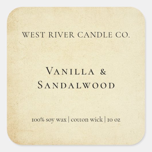 素朴な高級感のあるクラフト紙キャンドルラベル スクエアシール (正面)