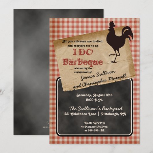 素朴な鶏の庭での結婚の約束パーティー 招待状 (正面/裏面)