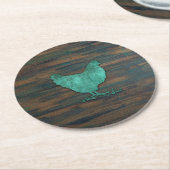素朴な鶏(ティール（緑がかった色）) ラウンドペーパーコースター (アングル)