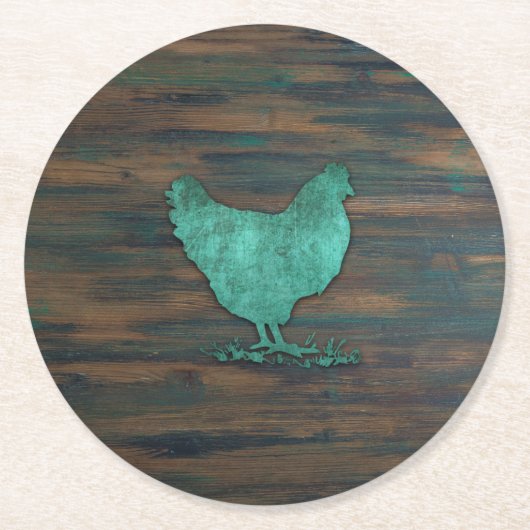 素朴な鶏(ティール（緑がかった色）) ラウンドペーパーコースター (正面)