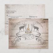 素朴な鹿と枝のシナの結婚式出欠確認カード インビテーションポストカード (正面/裏面)