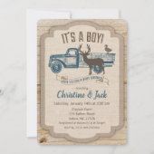 素朴な鹿のトラック男の子ベビーシャワー招待状 招待状 (正面)