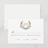 素朴な鹿の角とグリーン 水彩デザインの出欠確認カード 出欠カード (正面/裏面)