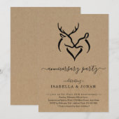 素朴な鹿の角とシカの夫婦 ハート形のアニバーサリー パーティー I 招待状 (正面/裏面)