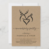 素朴な鹿の角とハートのデザインの周年記念パーティーI 招待状 (正面)