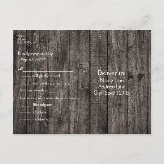 素朴な鹿の角と彫刻ハートの結婚式出欠確認カード インビテーションポストカード (裏面)