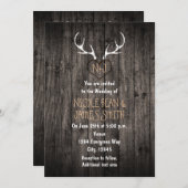 素朴な鹿の角と彫刻ハートの結婚式 招待状 (正面/裏面)