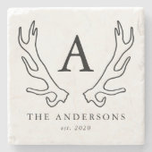 素朴な鹿の角のイニシャル ストーンコースター (正面)