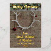 素朴な鹿の角のホリデーカード（写真なし） 箔シーズンカード (正面)