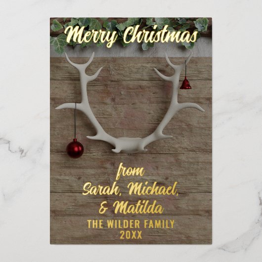 素朴な鹿の角のホリデーカード（写真なし） 箔シーズンカード (正面)