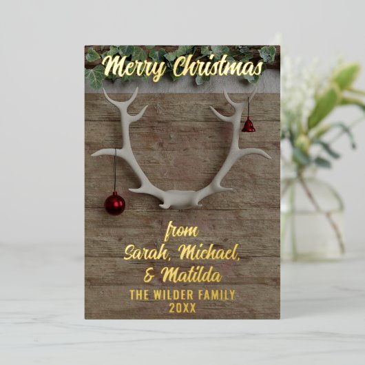 素朴な鹿の角のホリデーカード（写真なし） 箔シーズンカード (立ち正面)