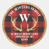 素朴な鹿の角 バッファロープレイド 住所ラベル ラウンドシール (正面)