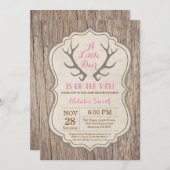 素朴な鹿の角 ピンクの女の子の赤ちゃんシャワー 招待状 (正面/裏面)