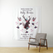 素朴な鹿の頭のモーブ フラワー ガール ベビー シャワー タペストリー (インサイチュ)