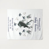 素朴な鹿の頭の青い花のベビーシャワーの歓迎 タペストリー (正面(横))