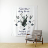 素朴な鹿の頭の青い花のベビーシャワー歓迎 タペストリー (インサイチュ)