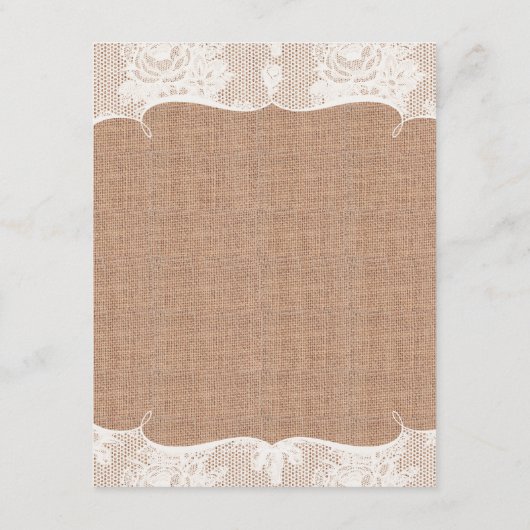 素朴な麻のプリントとレースのレセプション招待状 エンクロージャーカード (裏面)