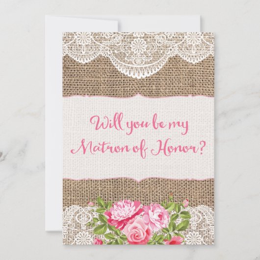 素朴な麻のレース、あなたが私の名誉の女主人になってくれる？ 招待状 (正面)
