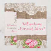 素朴な麻のレース、あなたが私の名誉の女主人になってくれる？ 招待状 (正面/裏面)