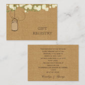 素朴な麻の布の象牙色のバラのメイソンジャー ギフト登録 エンクロージャーカード (正面/裏面)
