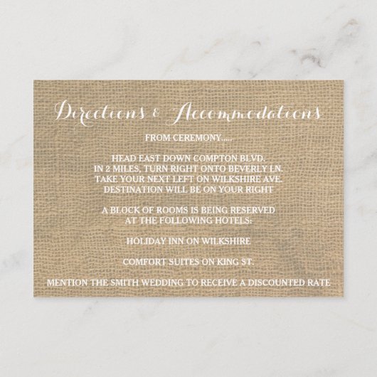 素朴な麻の木の冬の受付カード エンクロージャーカード (裏面)