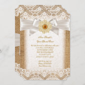 素朴な麻布とクリーム色のレース、ゲルバラの花のボウ3 招待状 (正面/裏面)