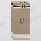 素朴な麻布とヴィンテージのレースのプログラムラックカード (正面/裏面)