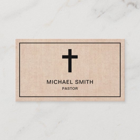 素朴な麻布のイエス・キリストのクロス牧師 名刺 (正面)