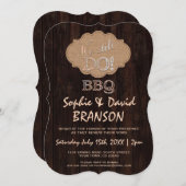 素朴な麻布の木製 BBQ まだやってるよ 招待状 (正面/裏面)