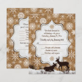 素朴な麻布、雪の結晶と鹿の結婚式の出欠確認 招待状 (正面/裏面)