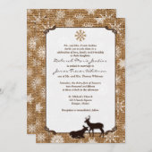 素朴な麻布、雪の結晶、鹿の結婚式の招待状2 招待状 (正面/裏面)