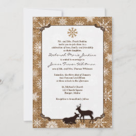 素朴な麻布、雪の結晶、鹿の結婚式の招待状2 招待状