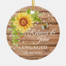 素朴な黄色のひまわり婚約セラミックオーナメント