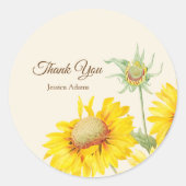 素朴な黄色のひまわり水彩ステッカー ラウンドシール (正面)