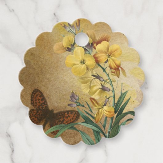 素朴な黄色の花のビンテージ フェイバータグ (正面)