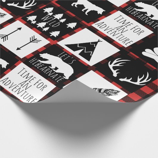 素朴な黒いバッファローの格子縞の荒野の冒険 ラッピングペーパー (角)
